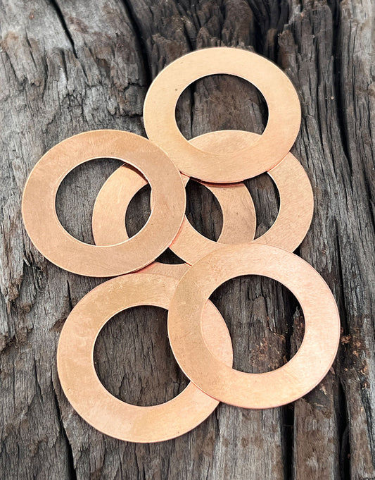 MSC17024 = Copper Washer 24ga 1-1/4'' x3/4'' ID (Pkg of 6)