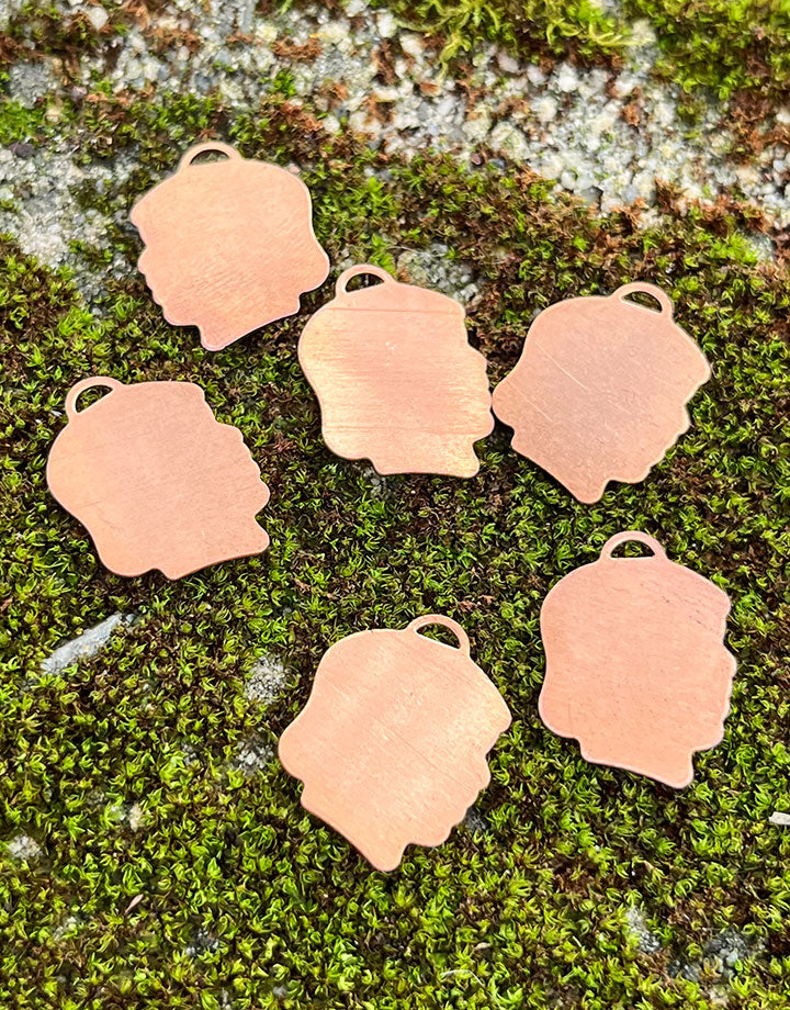 MSC52124 = COPPER SHAPE - Girl Head 20x15mm with Top Loop (24ga) (Pkg of 6)
