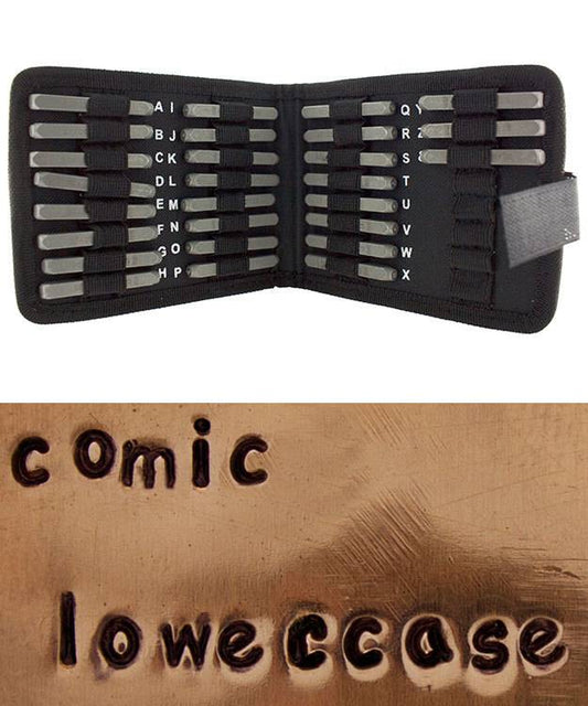 PN973 = Letter Punch Set 3mm COMIC LOWER CASE 27pcs with CASE