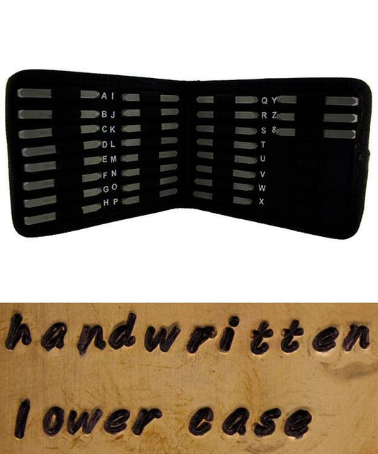 PN979 = Letter Punch Set 2mm HANDWRITTEN LOWER CASE 27pcs with CASE