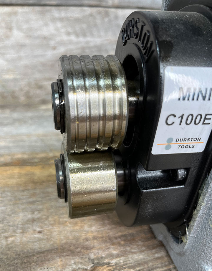 RM1003 = Mini C100E Combo Rolling Mill with Extensions by Durston