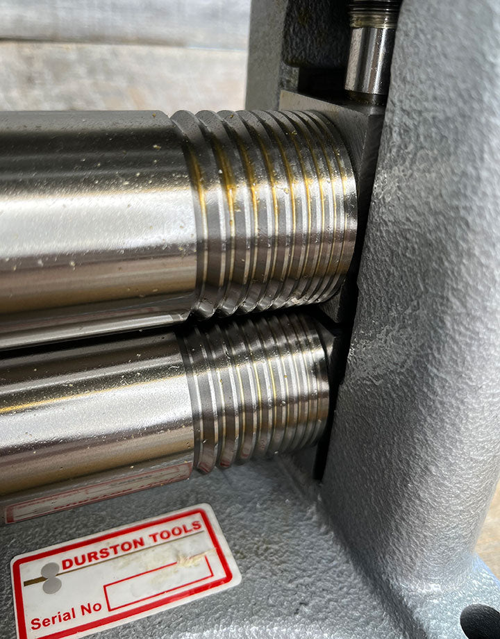 RM1003 = Mini C100E Combo Rolling Mill with Extensions by Durston