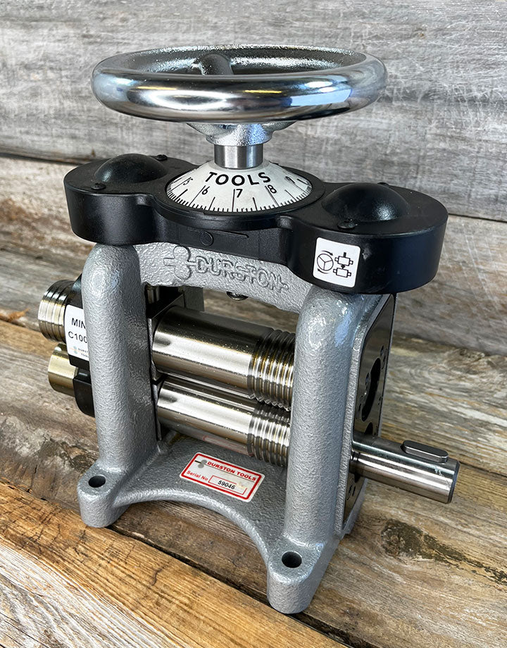RM1003 = Mini C100E Combo Rolling Mill with Extensions by Durston