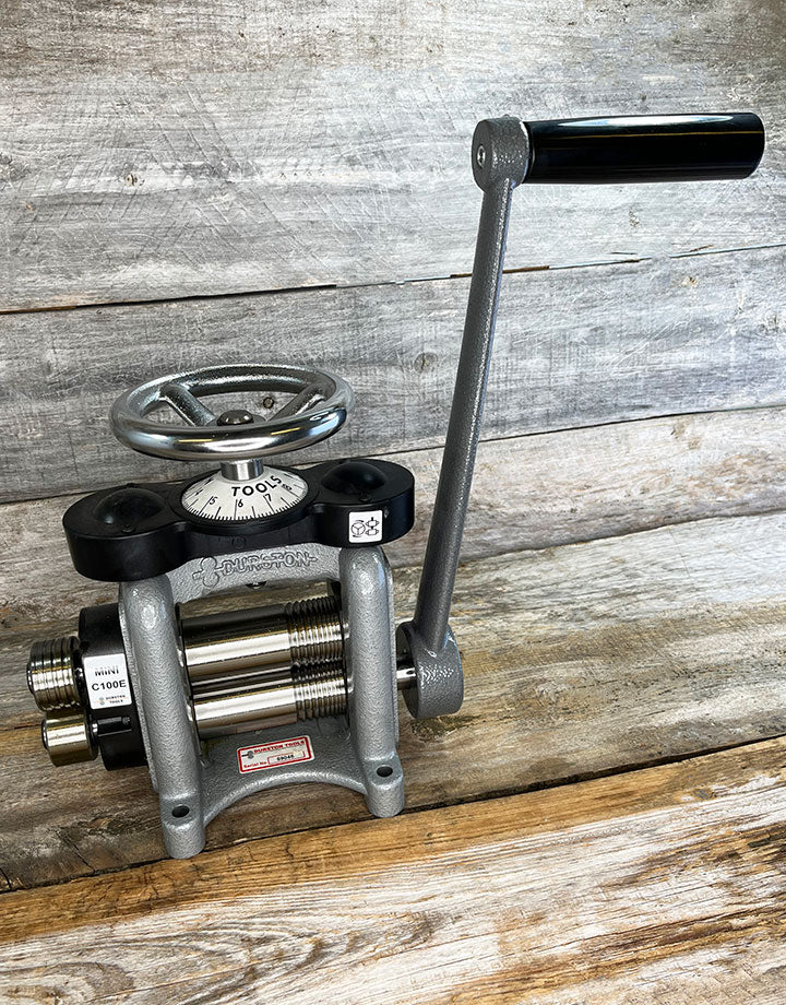 RM1003 = Mini C100E Combo Rolling Mill with Extensions by Durston
