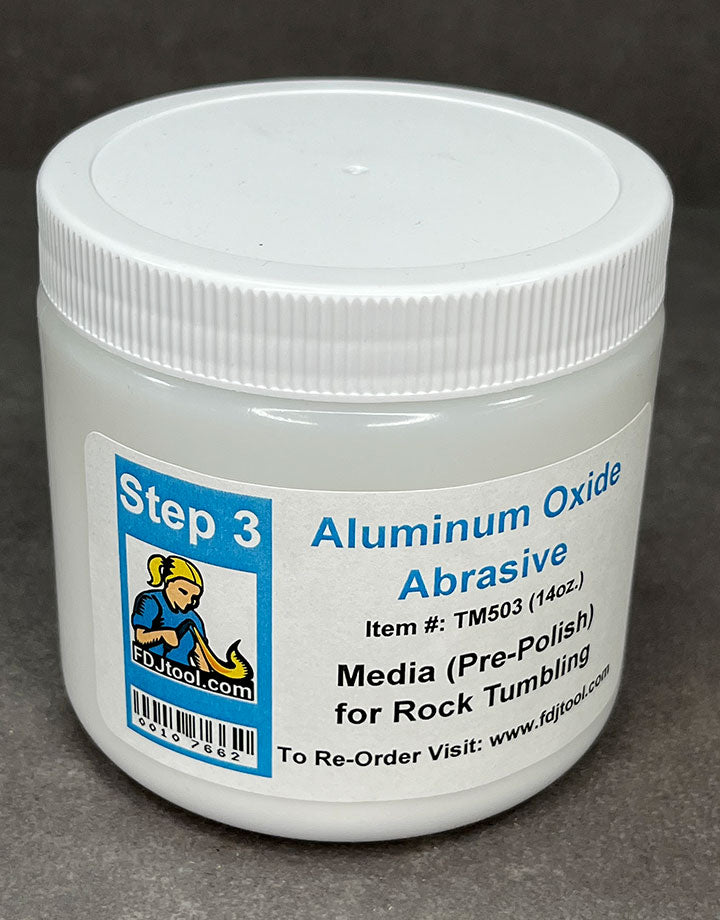 TM503 = ROCK TUMBLING MEDIA STEP 3: ALUMINUM OXIDE PRE-POLISH 14ozs