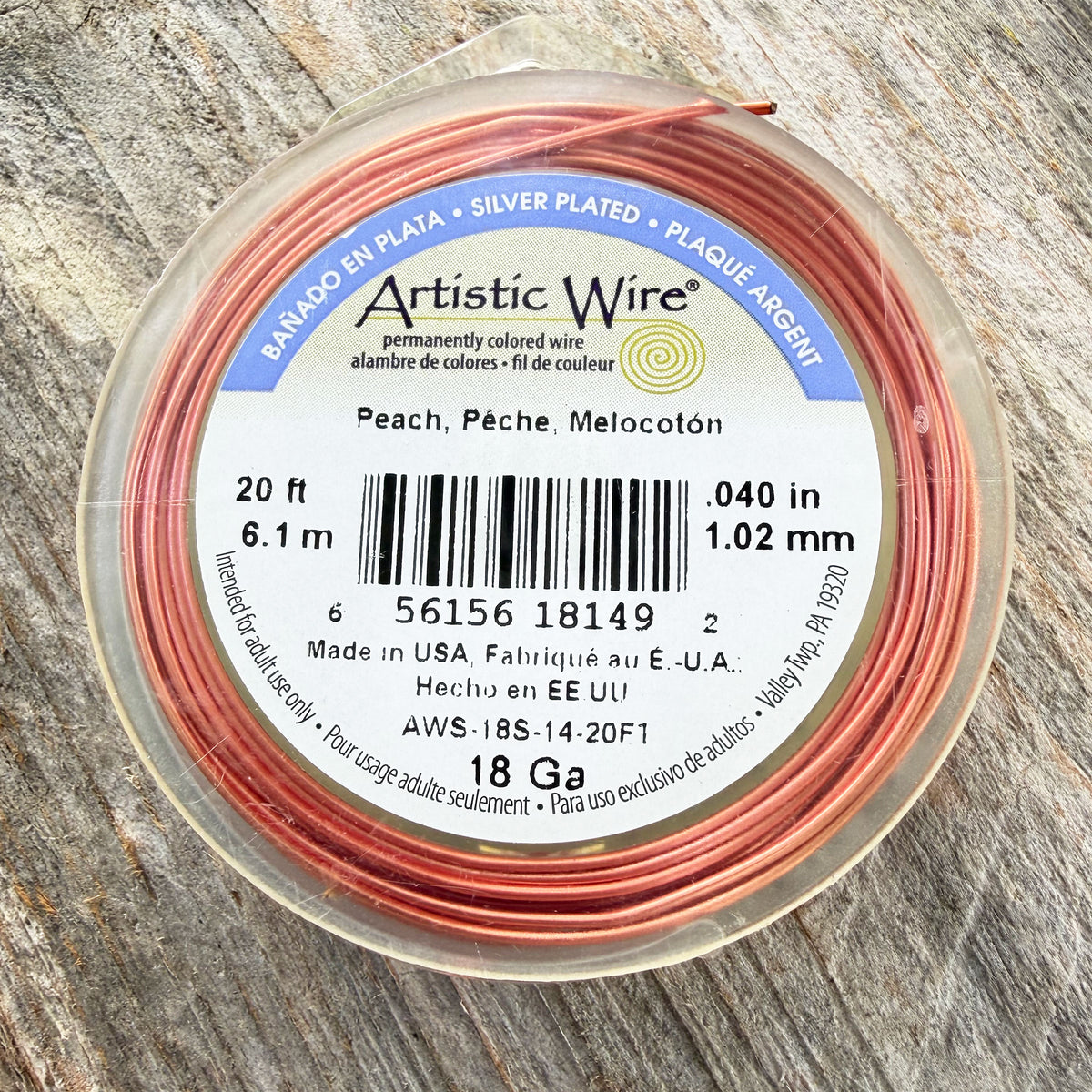 WR37018 = Artistic Wire Spool SP PEACH 18ga 20 feet
