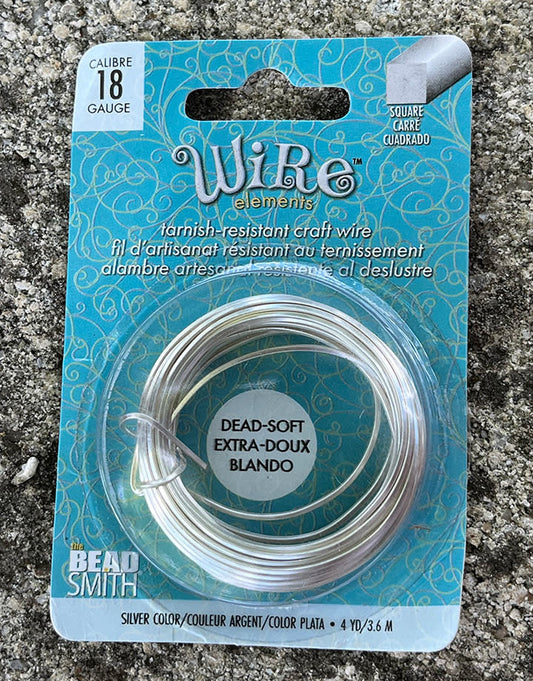 WR6218S = CRAFT WIRE SQUARE SILVER PLATED 18ga 4yd SPOOL
