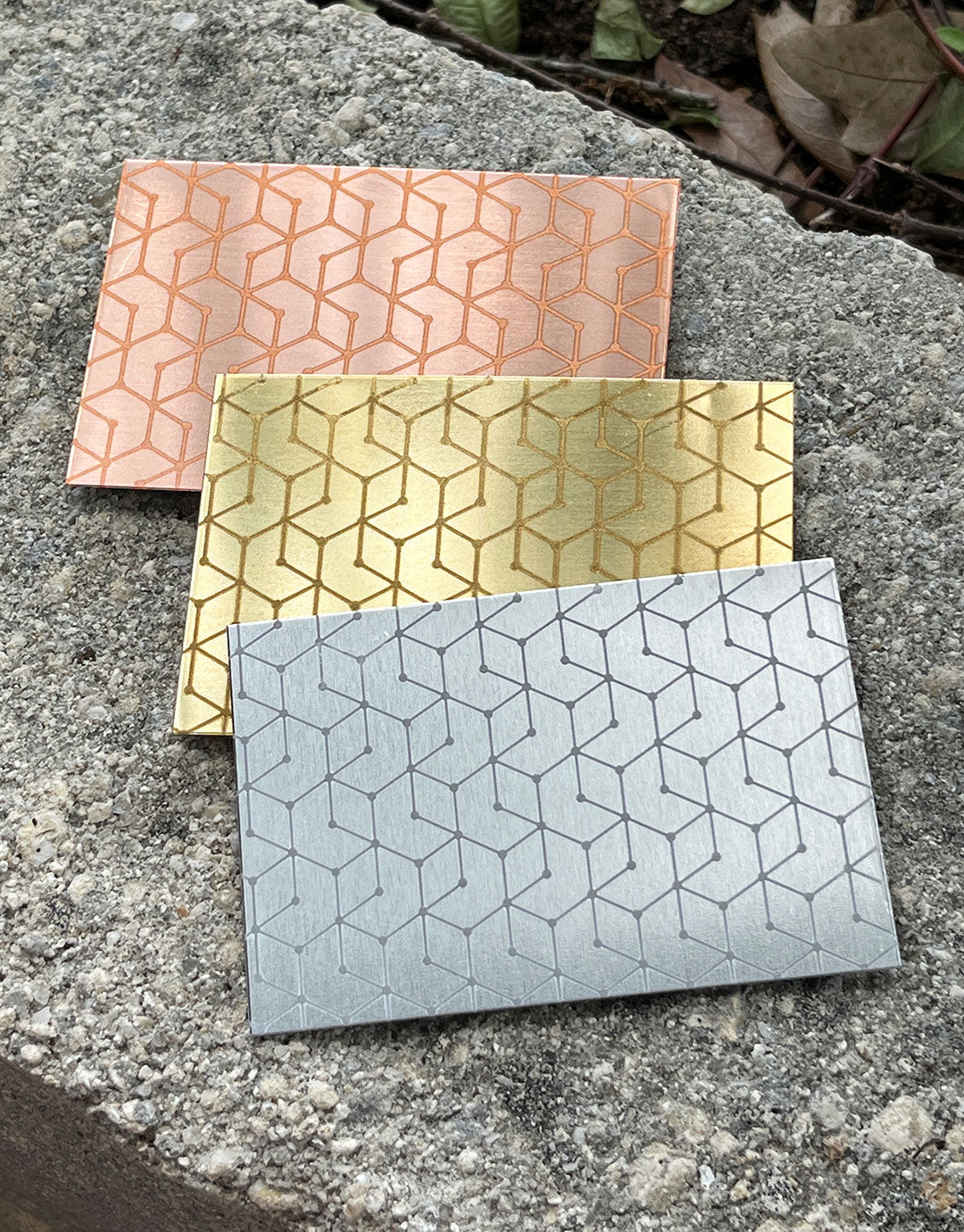 XLP0003 = Hexagon Dots Laser Engraved Metal Sheet 3x2" = Textured Jewelry Blank = Copper, Brass & More
