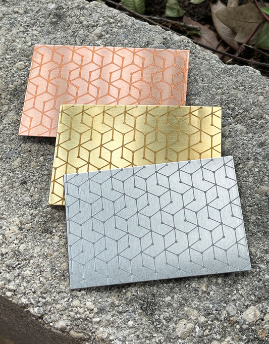 XLP0003 = Hexagon Dots Laser Engraved Metal Sheet 3x2" = Textured Jewelry Blank = Copper, Brass & More