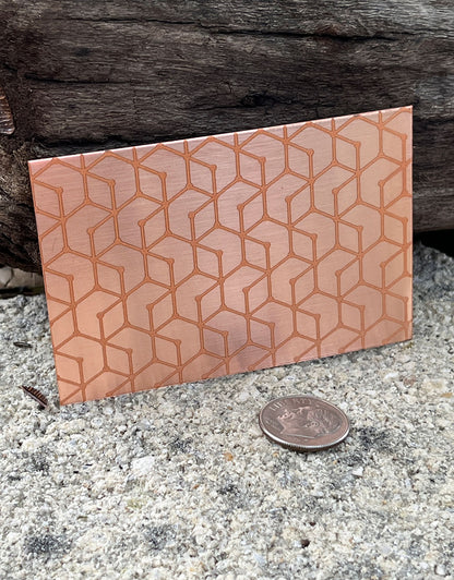 XLP0003 = Hexagon Dots Laser Engraved Metal Sheet 3x2" = Textured Jewelry Blank = Copper, Brass & More