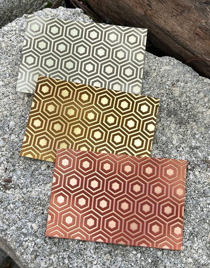 XLP0004 = Bold Hexagons Laser Engraved Metal Sheet 3x2" = Textured Jewelry Blank = Copper, Brass & More