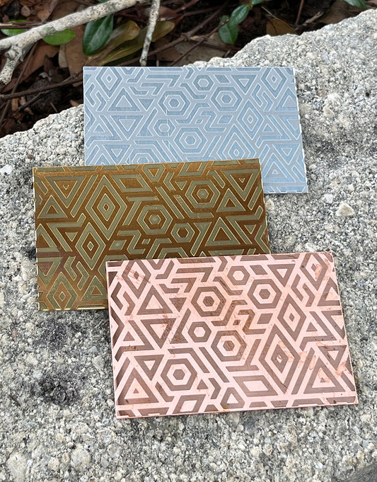 XLP0005 = Bold Geometry Laser Engraved Metal Sheet 3x2" = Textured Jewelry Blank = Copper, Brass & More