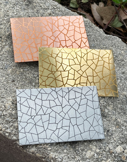XLP0007 = Cracked Laser Engraved Metal Sheet 3x2" = Textured Jewelry Blank = Copper, Brass & More