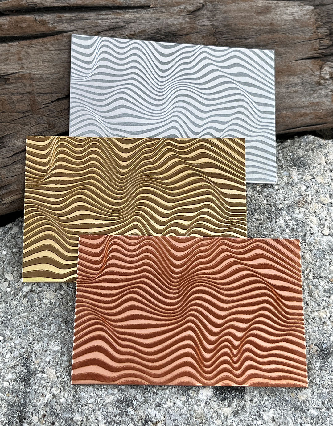XLP0008 = Wavy Laser Engraved Metal Sheet 3x2" = Textured Jewelry Blank = Copper, Brass & More