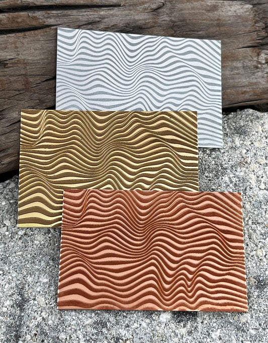 XLP0008 = Wavy Laser Engraved Metal Sheet 3x2" = Textured Jewelry Blank = Copper, Brass & More