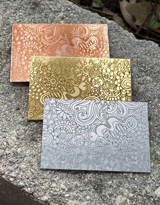 XLP0009 = Doodle 1 Laser Engraved Metal Sheet 3x2" = Textured Jewelry Blank = Copper, Brass & More
