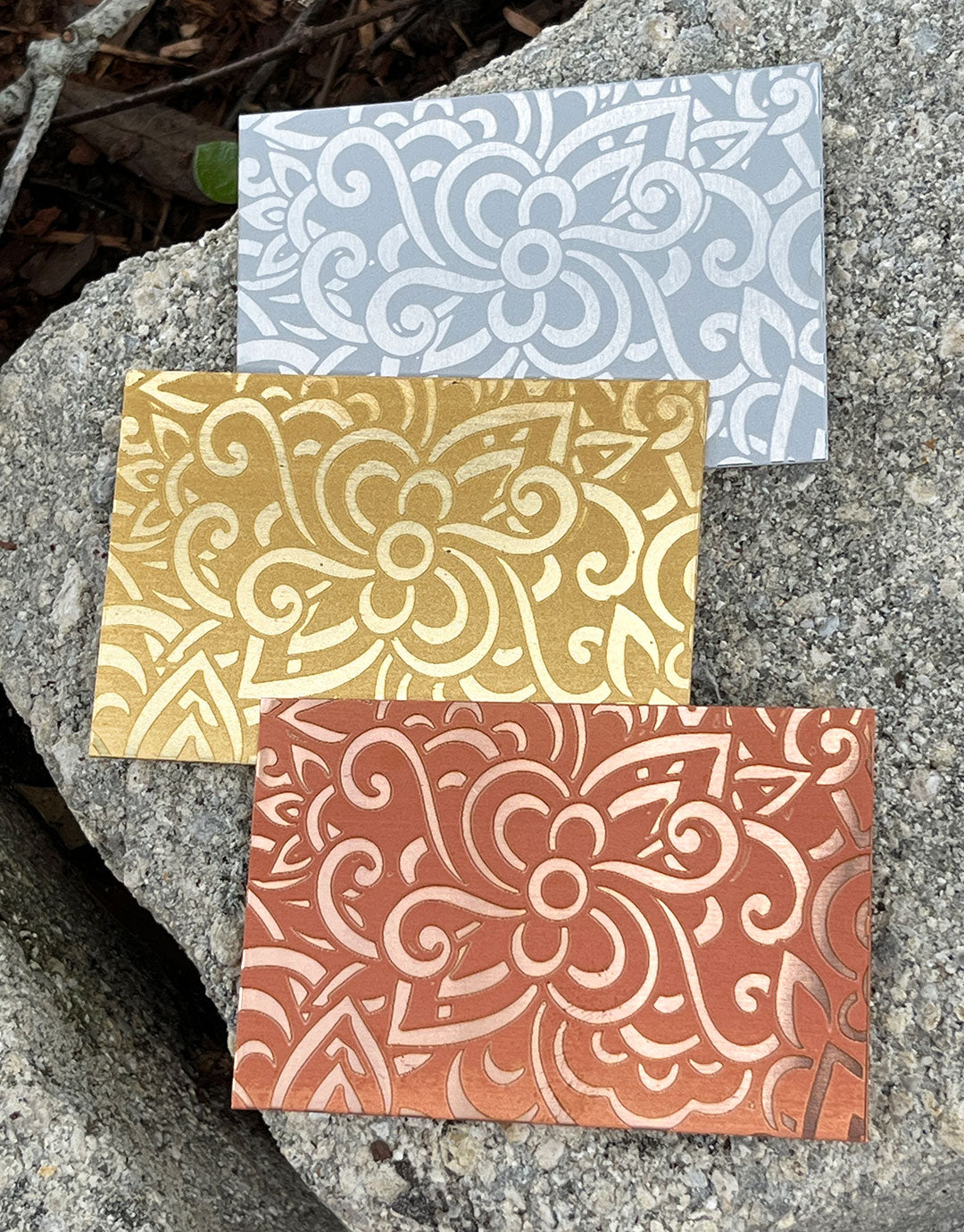 XLP0010 = Bold Floral Laser Engraved Metal Sheet 3x2" = Textured Jewelry Blank = Copper, Brass & More