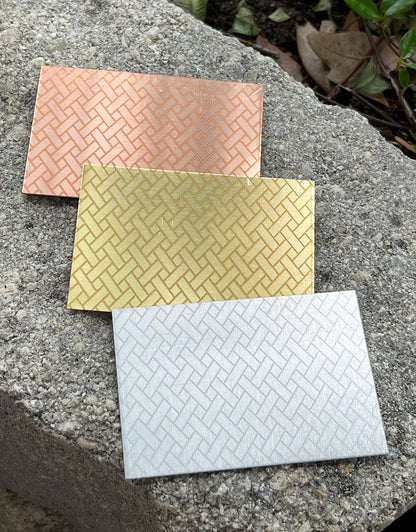 XLP0011 = Crosshatch Laser Engraved Metal Sheet 3x2" = Textured Jewelry Blank = Copper, Brass & More