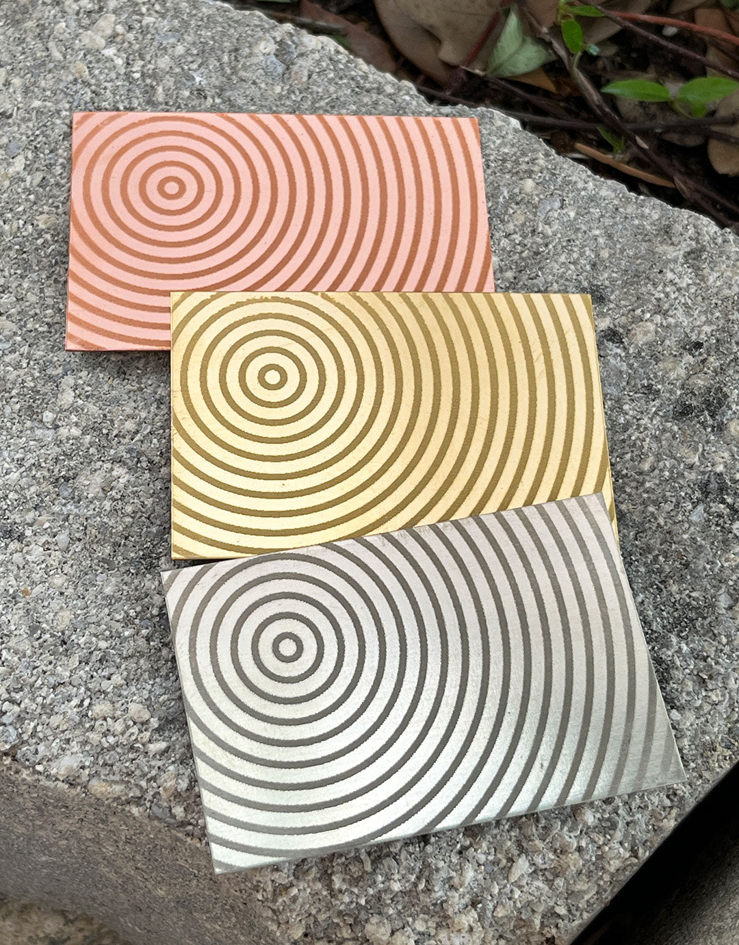 XLP0012 = Concentric Circles Laser Engraved Metal Sheet 3x2" = Textured Jewelry Blank = Copper, Brass & More
