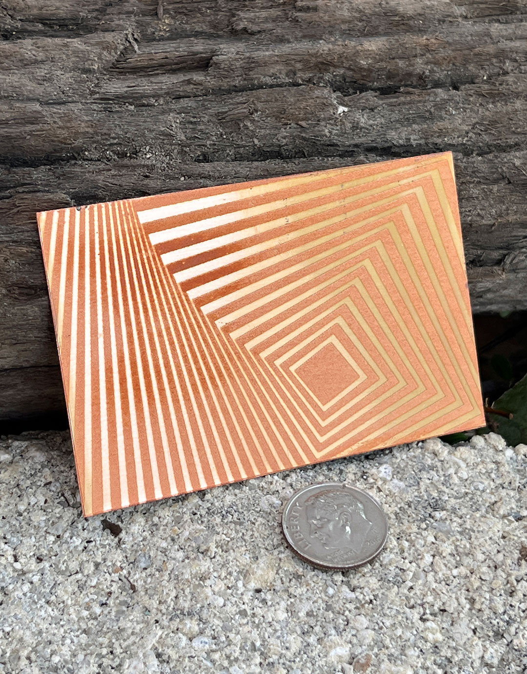 XLP0013 = Spiral Square Laser Engraved Metal Sheet 3x2" = Textured Jewelry Blank = Copper, Brass & More