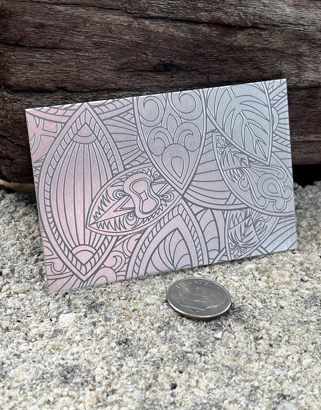 XLP0016 = Abstract Shields Laser Engraved Metal Sheet 3x2" = Textured Jewelry Blank = Copper, Brass & More