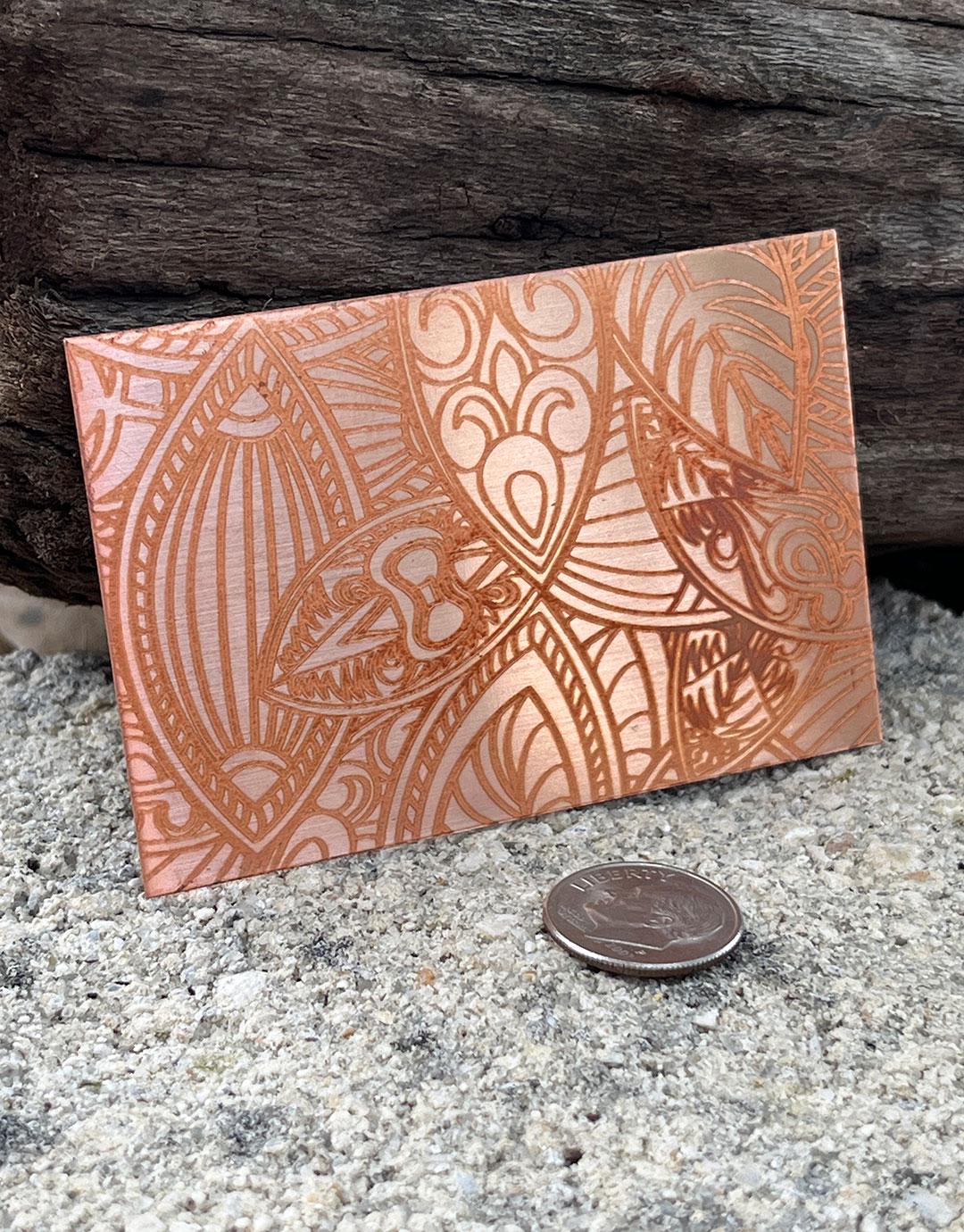 XLP0016 = Abstract Shields Laser Engraved Metal Sheet 3x2" = Textured Jewelry Blank = Copper, Brass & More