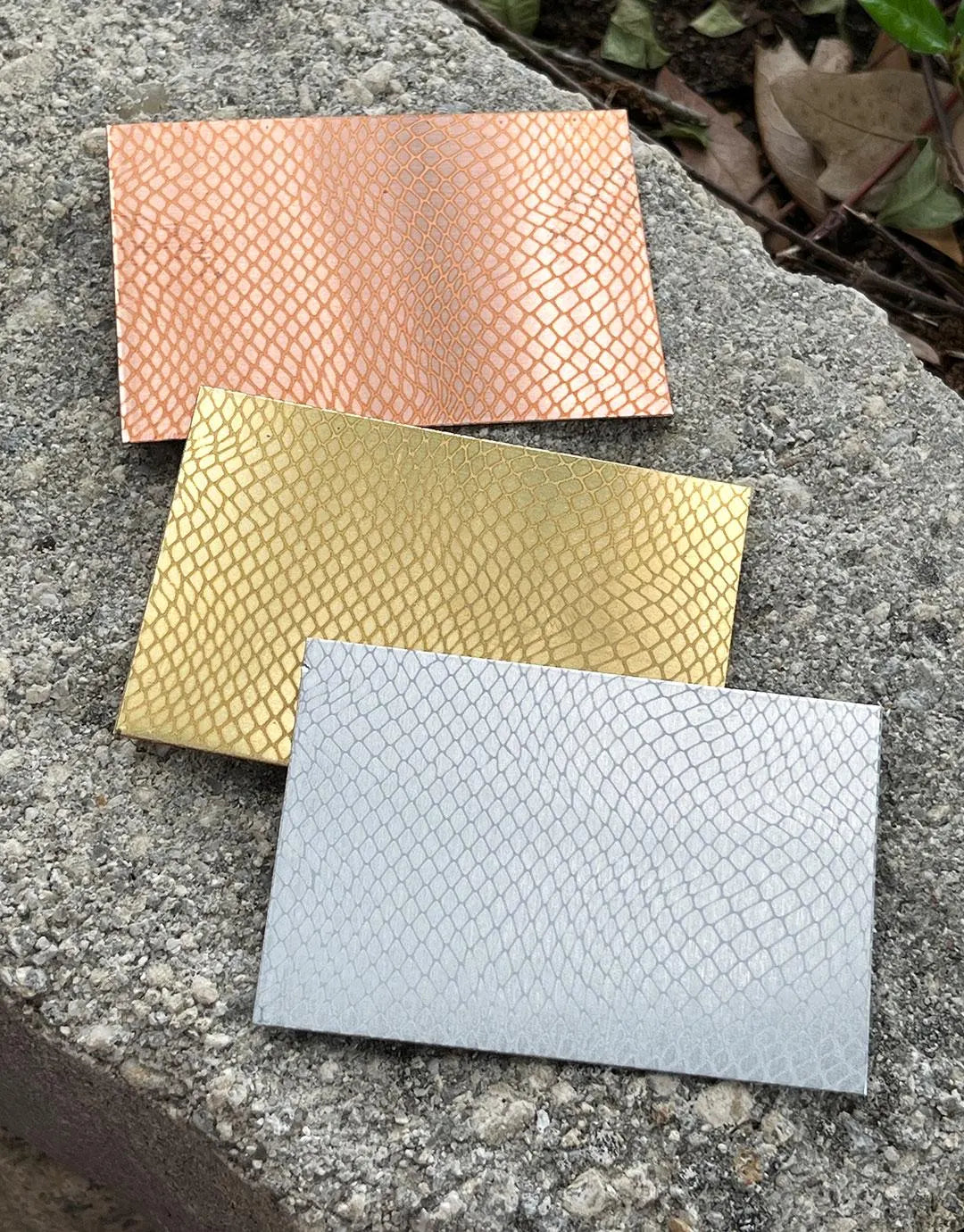 XLP0019 = Snake Skin Laser Engraved Metal Sheet 3x2" = Textured Jewelry Blank = Copper, Brass & More