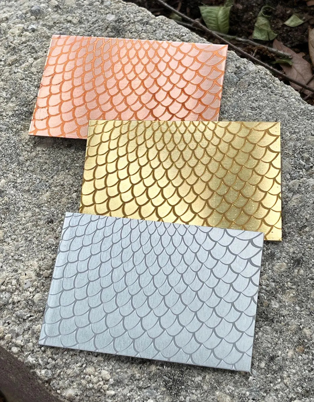 XLP0020 = Scales Laser Engraved Metal Sheet 3x2" = Textured Jewelry Blank = Copper, Brass & More