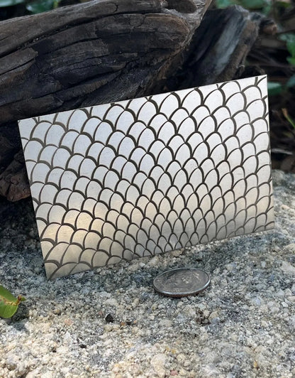 XLP0020 = Scales Laser Engraved Metal Sheet 3x2" = Textured Jewelry Blank = Copper, Brass & More