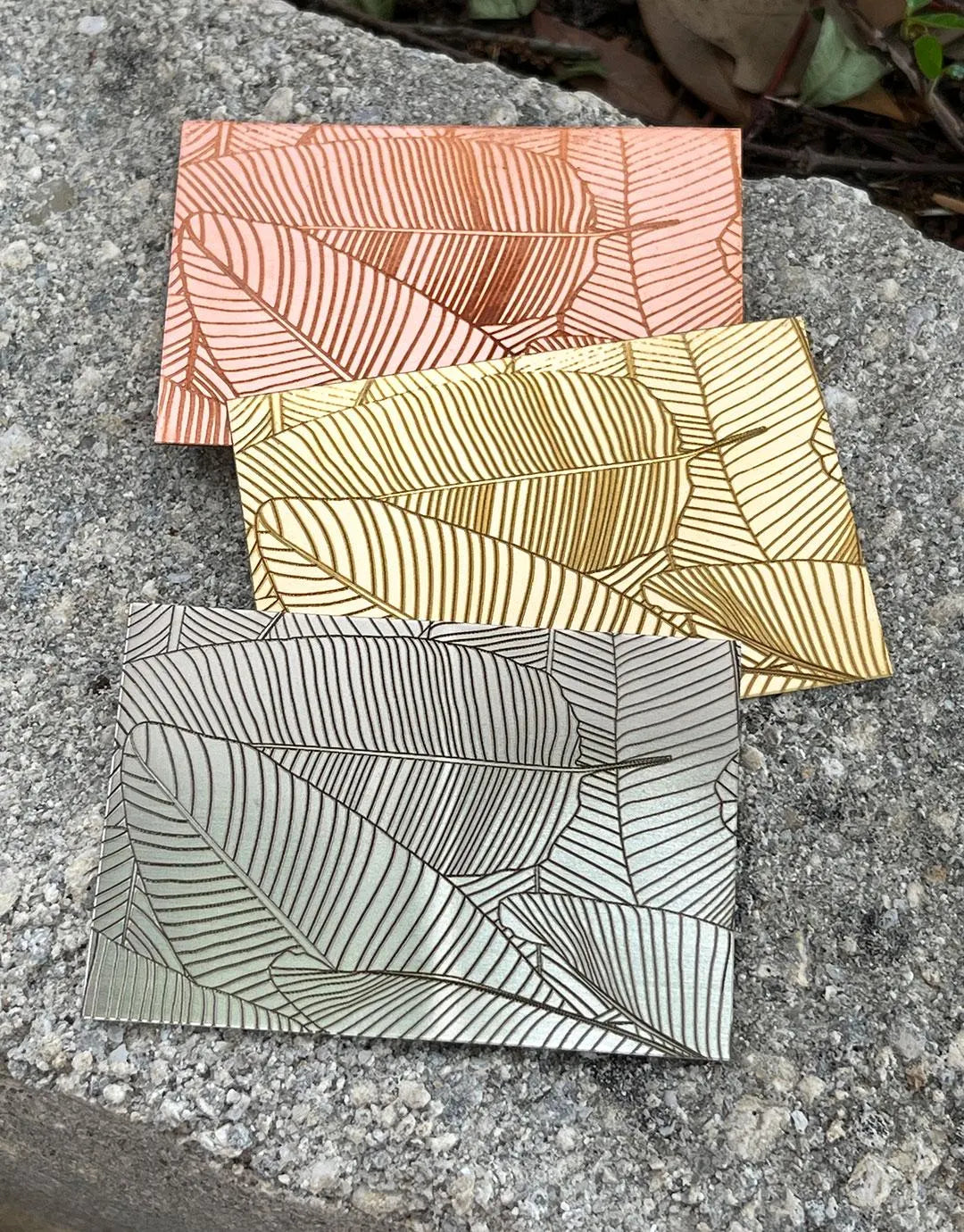 XLP0022 = Palm Leaves Laser Engraved Metal Sheet 3x2" = Textured Jewelry Blank = Copper, Brass & More