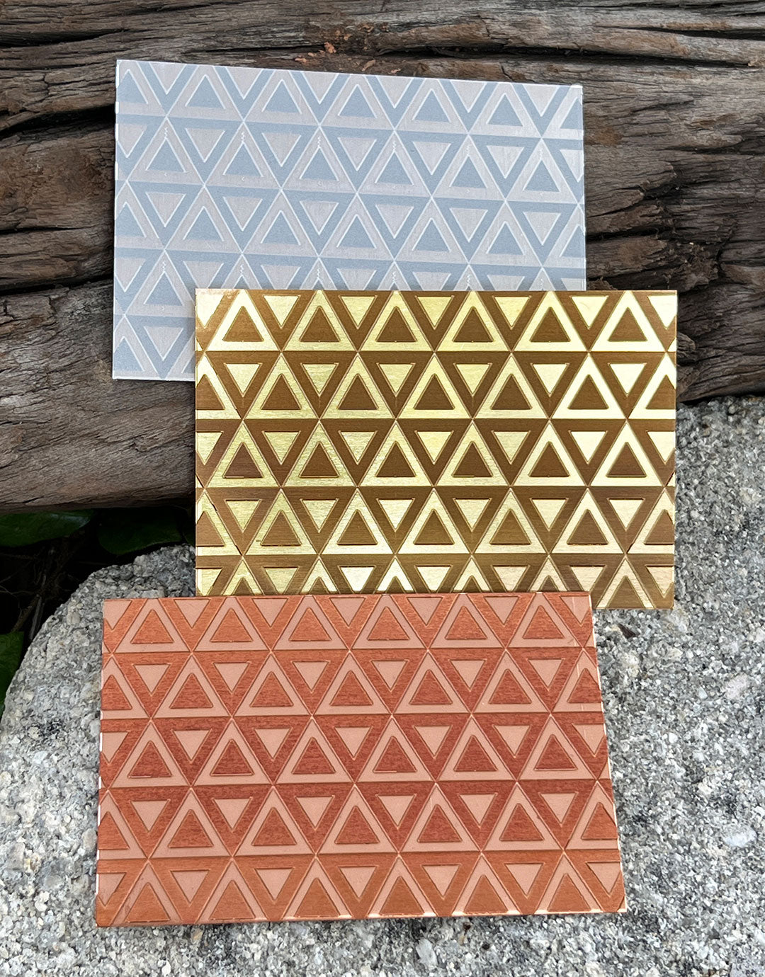 XLP0024 = Bold Triangles Laser Engraved Metal Sheet 3x2" = Textured Jewelry Blank = Copper, Brass & More