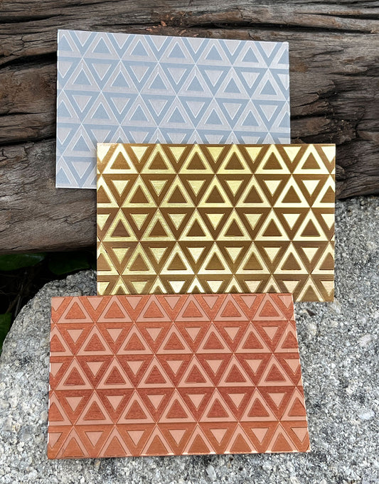 XLP0024 = Bold Triangles Laser Engraved Metal Sheet 3x2" = Textured Jewelry Blank = Copper, Brass & More
