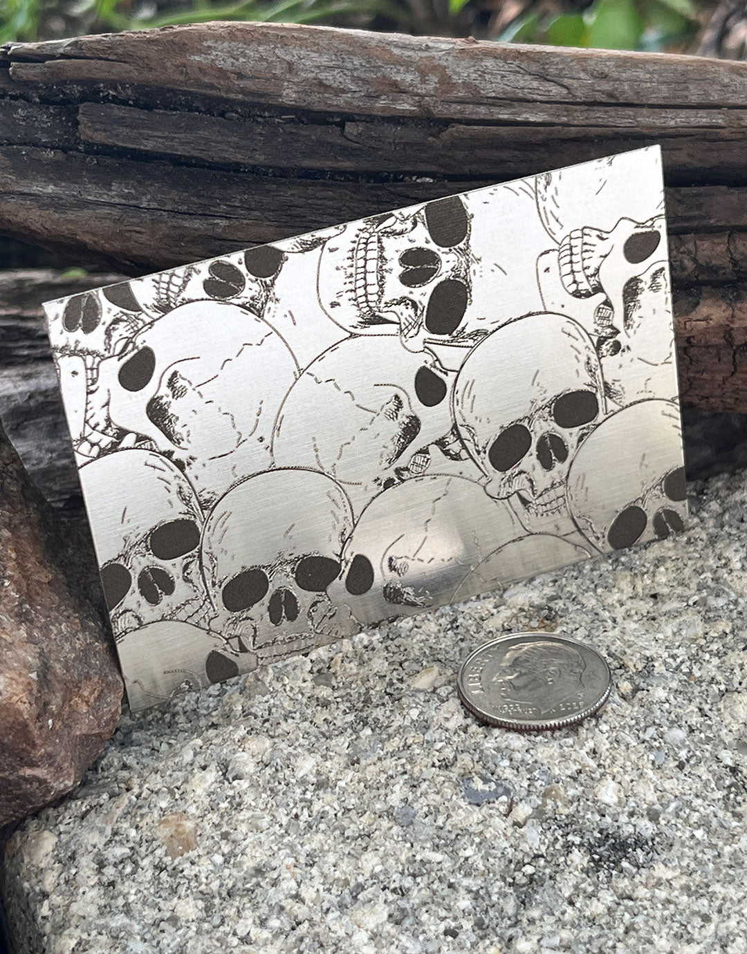 XLP0025 = Skulls Laser Engraved Metal Sheet 3x2" = Textured Jewelry Blank = Copper, Brass & More