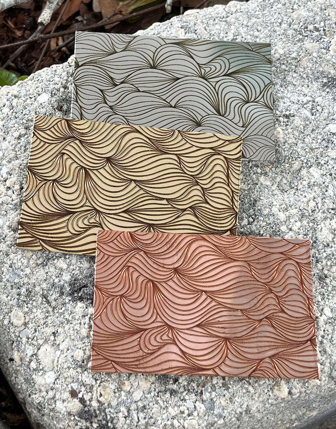 XLP0027 = Ocean Current Laser Engraved Metal Sheet 3x2" = Textured Jewelry Blank = Copper, Brass & More