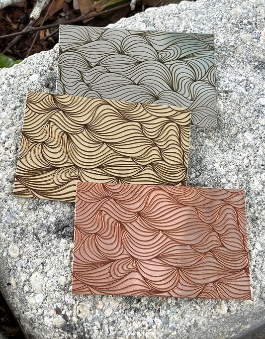 XLP0027 = Ocean Current Laser Engraved Metal Sheet 3x2" = Textured Jewelry Blank = Copper, Brass & More