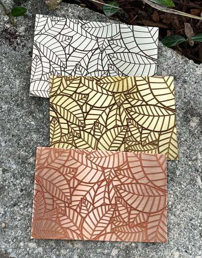 XLP0028 = Leaves Laser Engraved Metal Sheet 3x2" = Textured Jewelry Blank = Copper, Brass & More