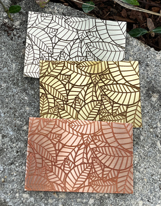 XLP0028 = Leaves Laser Engraved Metal Sheet 3x2" = Textured Jewelry Blank = Copper, Brass & More
