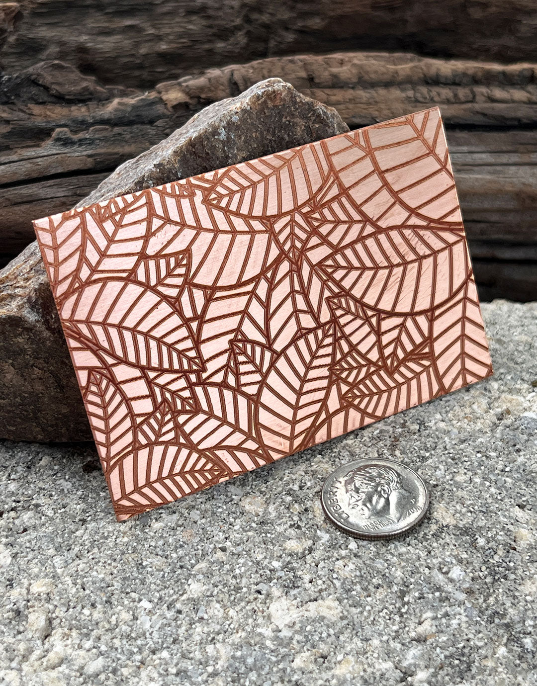 XLP0028 = Leaves Laser Engraved Metal Sheet 3x2" = Textured Jewelry Blank = Copper, Brass & More
