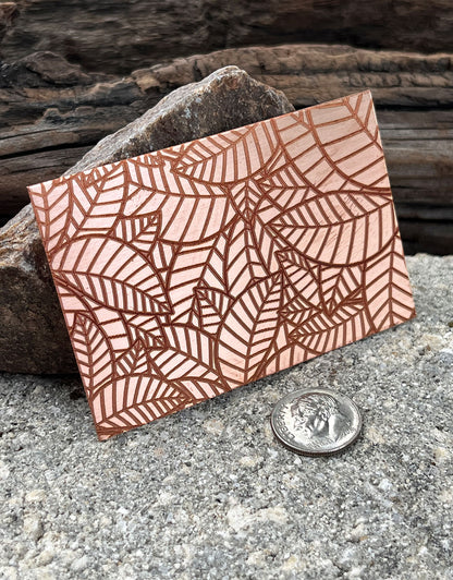 XLP0028 = Leaves Laser Engraved Metal Sheet 3x2" = Textured Jewelry Blank = Copper, Brass & More