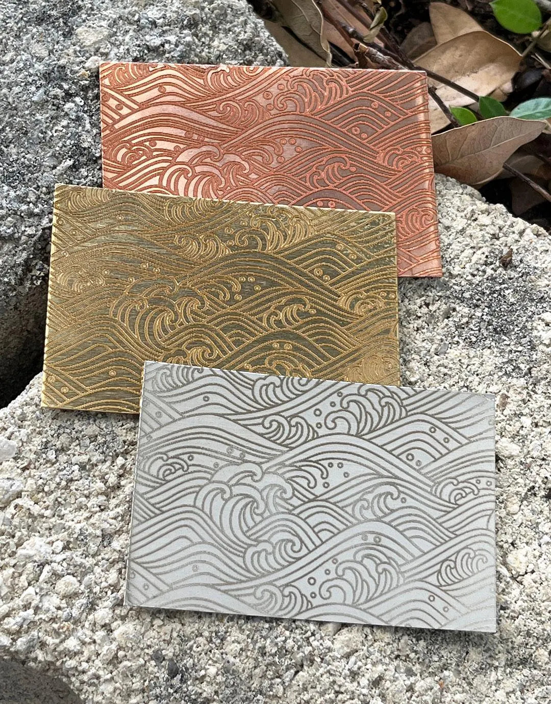 XLP0029 = Ancient Waves Laser Engraved Metal Sheet 3x2" = Textured Jewelry Blank = Copper, Brass & More