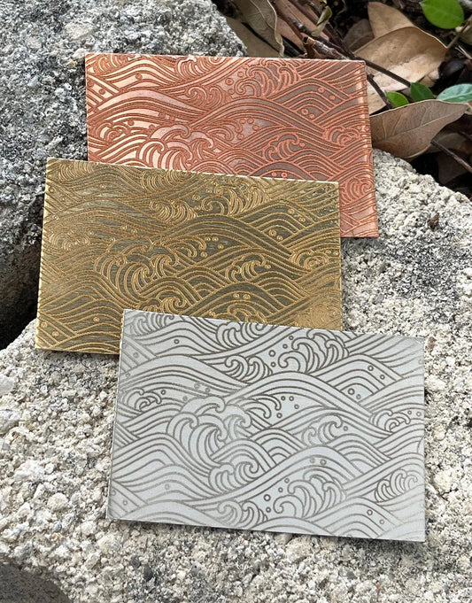 XLP0029 = Ancient Waves Laser Engraved Metal Sheet 3x2" = Textured Jewelry Blank = Copper, Brass & More