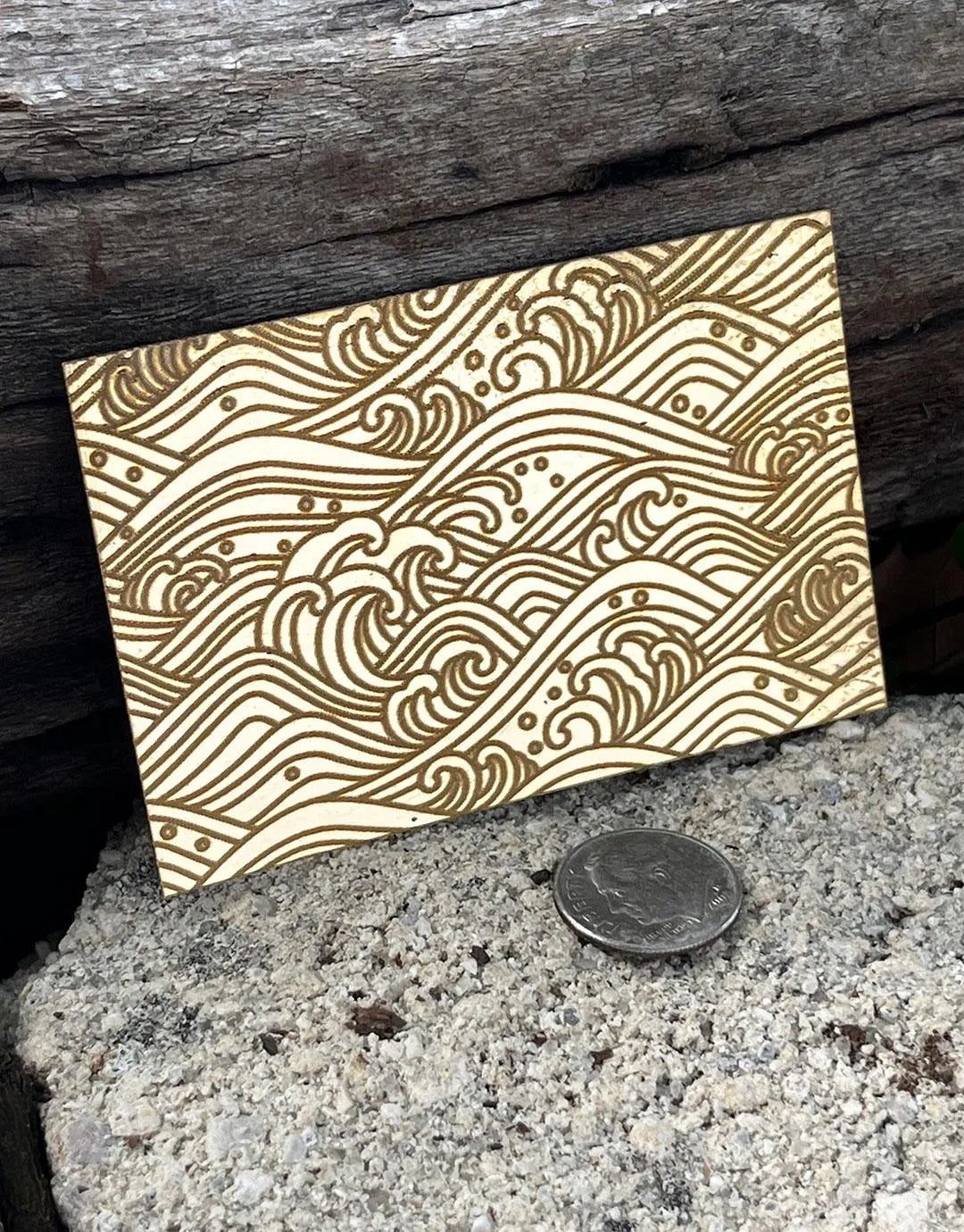 XLP0029 = Ancient Waves Laser Engraved Metal Sheet 3x2" = Textured Jewelry Blank = Copper, Brass & More