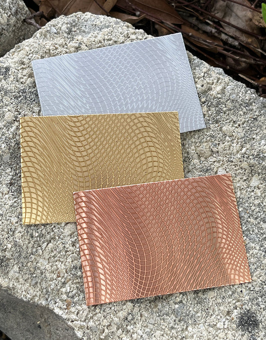 XLP0031 = Warped Mesh Laser Engraved Metal Sheet 3x2" = Textured Jewelry Blank = Copper, Brass & More