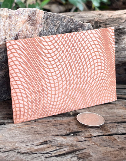 XLP0031 = Warped Mesh Laser Engraved Metal Sheet 3x2" = Textured Jewelry Blank = Copper, Brass & More