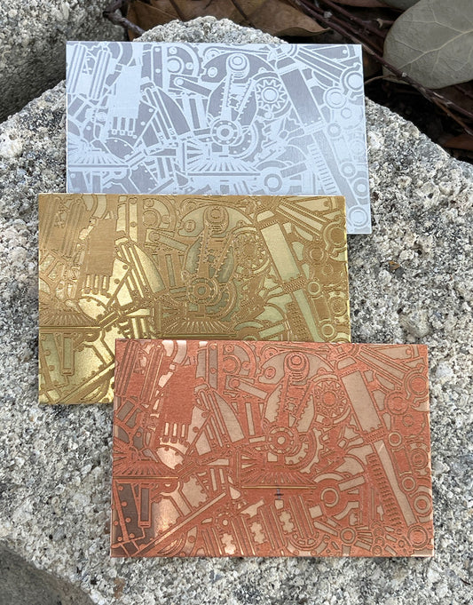 XLP0033 = Spare Parts Laser Engraved Metal Sheet 3x2" = Textured Jewelry Blank = Copper, Brass & More
