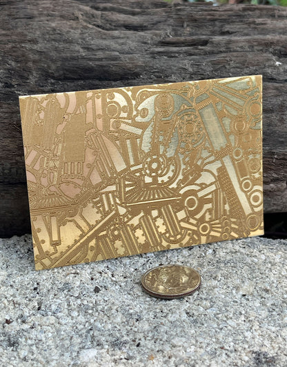 XLP0033 = Spare Parts Laser Engraved Metal Sheet 3x2" = Textured Jewelry Blank = Copper, Brass & More