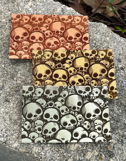 XLP0040 = Comic Skulls Laser Engraved Metal Sheet 3x2" = Textured Jewelry Blank = Copper, Brass & More
