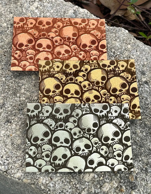 XLP0040 = Comic Skulls Laser Engraved Metal Sheet 3x2" = Textured Jewelry Blank = Copper, Brass & More