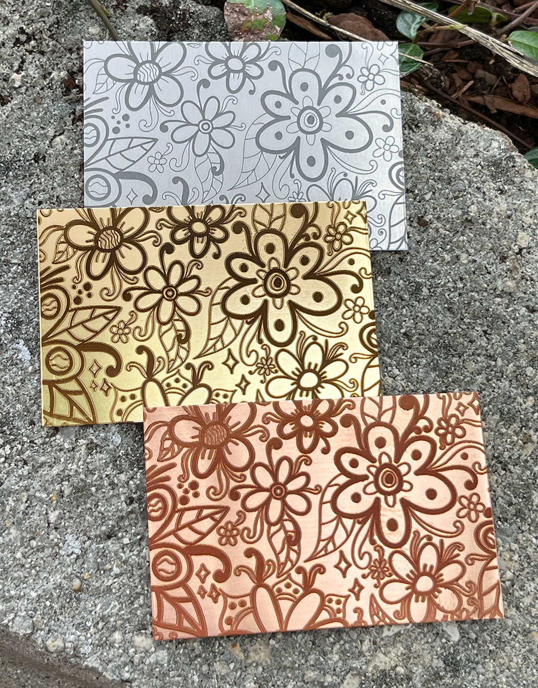 XLP0042 = Floral Doodles Laser Engraved Metal Sheet 3x2" = Textured Jewelry Blank = Copper, Brass & More