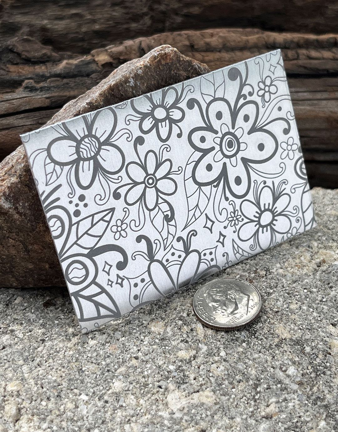 XLP0042 = Floral Doodles Laser Engraved Metal Sheet 3x2" = Textured Jewelry Blank = Copper, Brass & More